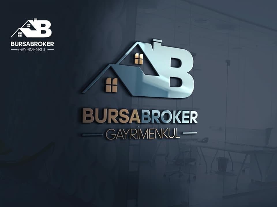 BURSABROKER Gayrimenkul ofisinde duvara monte 3D logo
